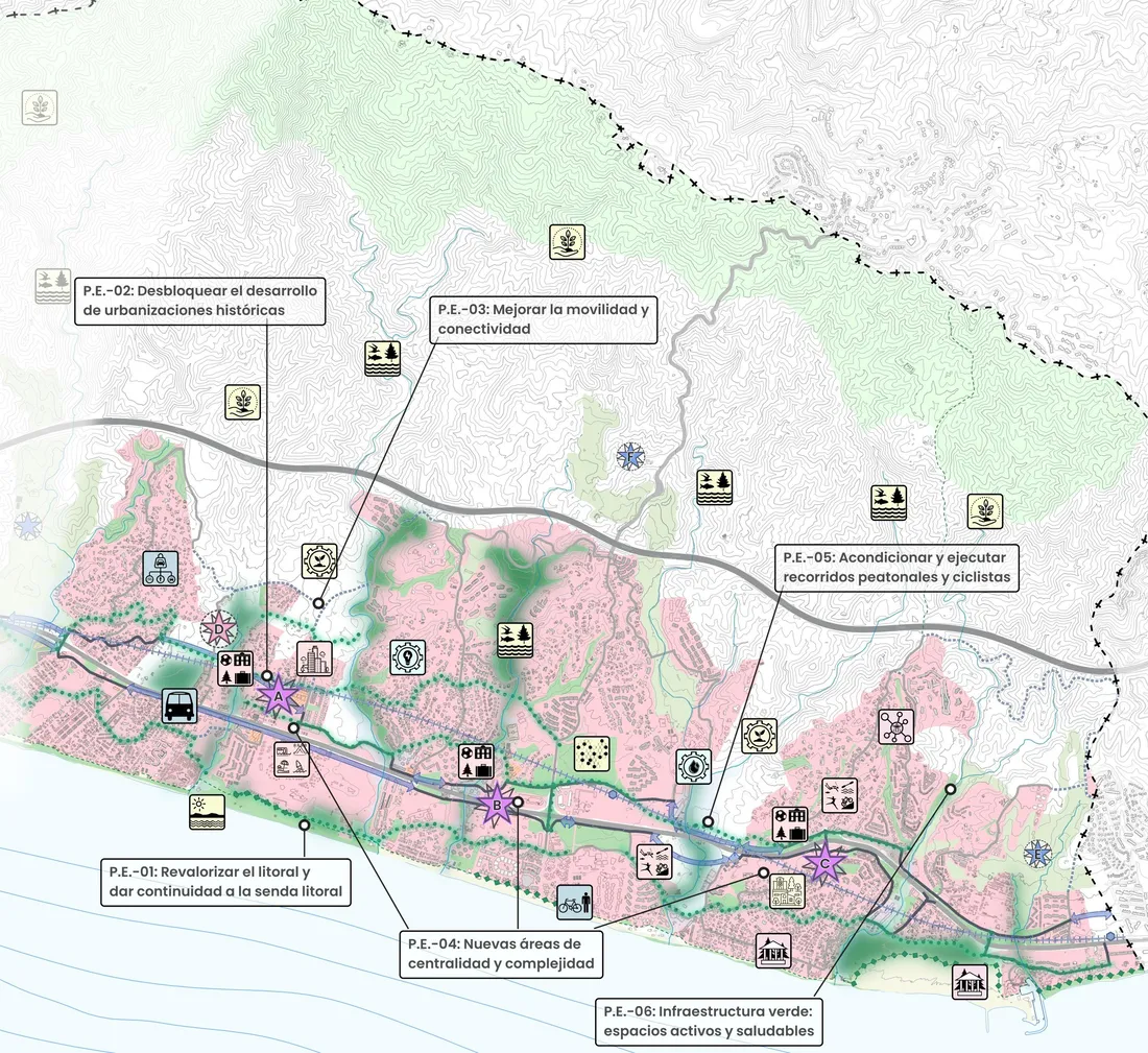 Plano de propuestas estratégicas de la zona Las Chapas, zona este.